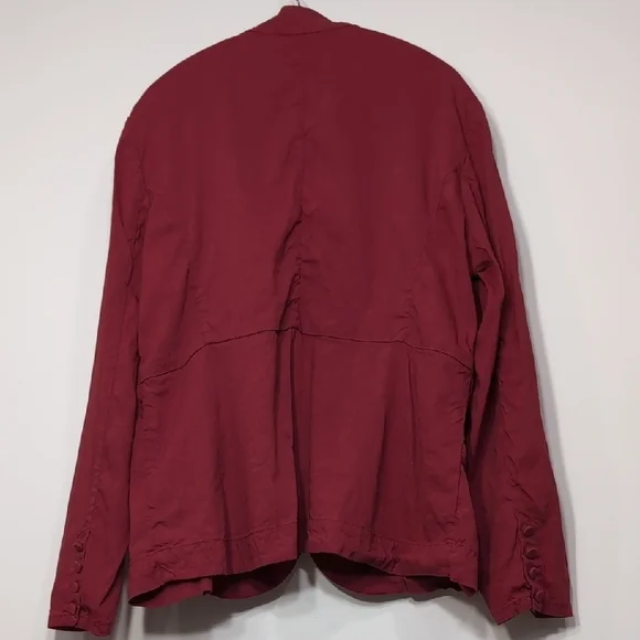 Eileen Fisher | Linen Lightweight Red Blazer Jacket Size L - Picture 3 of 11